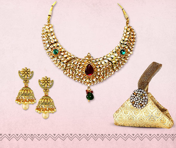 A range of Meenakari Jewelry, Jhumkas, Potlis, Mojaris, Kolhapuris & more. Shop!