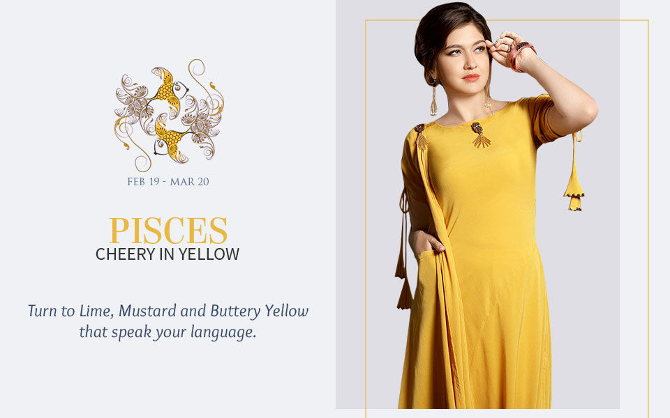 Yellow attires for Pisces. Shop!