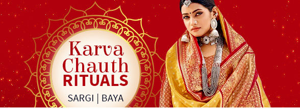 Karva Chauth: Sarees, Salwar Suits, Lehengas, Menswear for Sargi & Baya. Shop! Karva Chauth: Sarees, Salwar Suits, Lehengas, Menswear for Sargi & Baya. Shop!