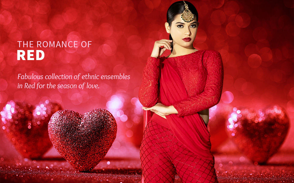 Embroidered Sarees, Abaya Suits & more in shades and hues of Red. Shop!
