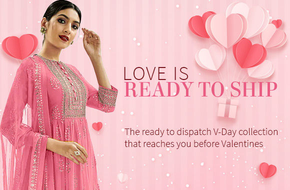  Valentines Day Ready-To-Ship | Ruffled Sarees, Abaya Style Suits, Nehru Jackets & more. Shop!