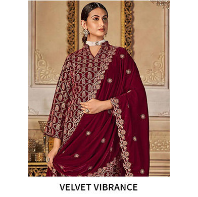 Luxe fabrics: Silk, Velvet and Brocade attires in ethnic and fusion styles. Shop!