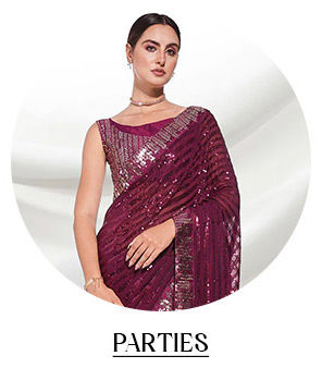 Party wear Sarees adorned with Sequin Work, Embroidery, and Prints. Shop!