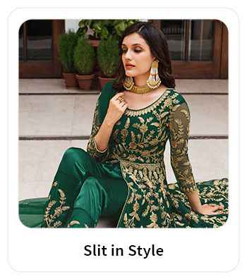 Abaya-Style Suits, Indowestern Lehengas, Kurtas, and more with stylish slits. Shop!