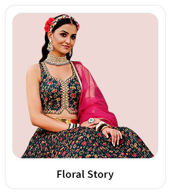 Floral Print Sarrees, Circular Lehengas, Kurtas, Indo-western Wear & more. Shop!