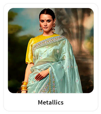 Indian fashion in Metallic colors like Gold, Silver, Copper & Gray. Shop!
