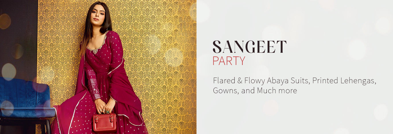 Sangeet Look is sorted with our flowy & flared Abaya Suits, Lehengas, Gowns, Crop Tops, and more. Shop!