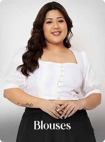 Plus size Blouses with thread work or prints. Shop!