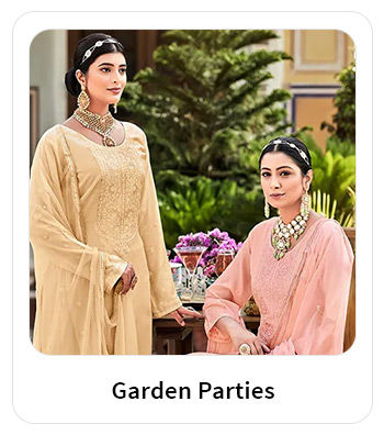 Floral Printed Sarees, Pastel Abaya Style Suits, comfy Nehru Jackets, etc., for Garden Parties. Shop!