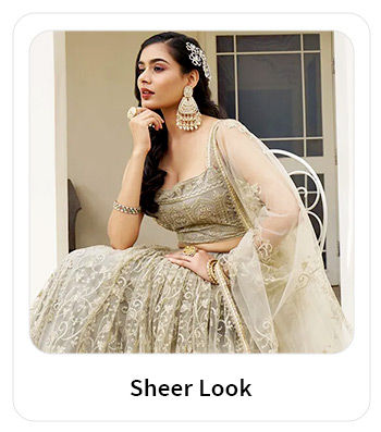 Trendy ethnic attires in Sheer Fabrics Net, Georgette, Chiffon, etc.Shop!
