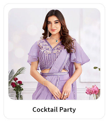 Wedding Collection: Lycra Sarees, Top Bottom Sets with Asymmetric Hemline, Nehru Jackets, etc. for the Cocktail party. Shop!