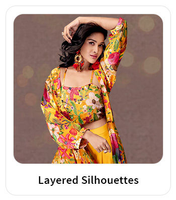 Layered Top-Bottom Sets, Salwar suits With Jackets, Lehengas With Jackets, etc. Shop!