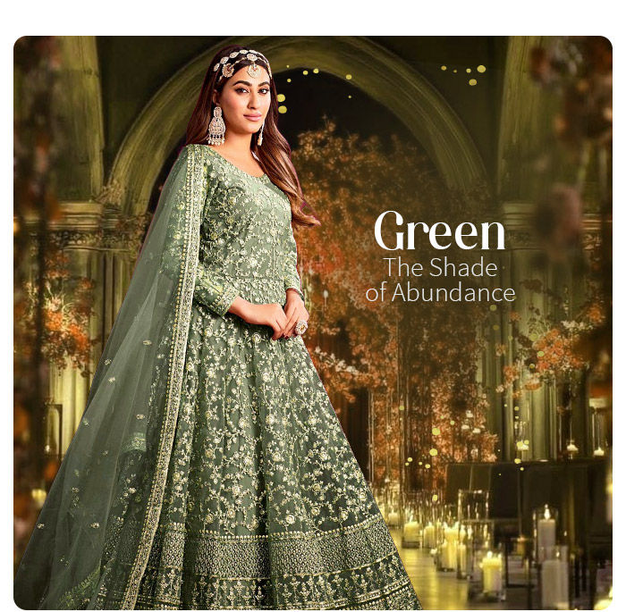 Auspicious wedding range in the liveliest shades of Green. Shop now!