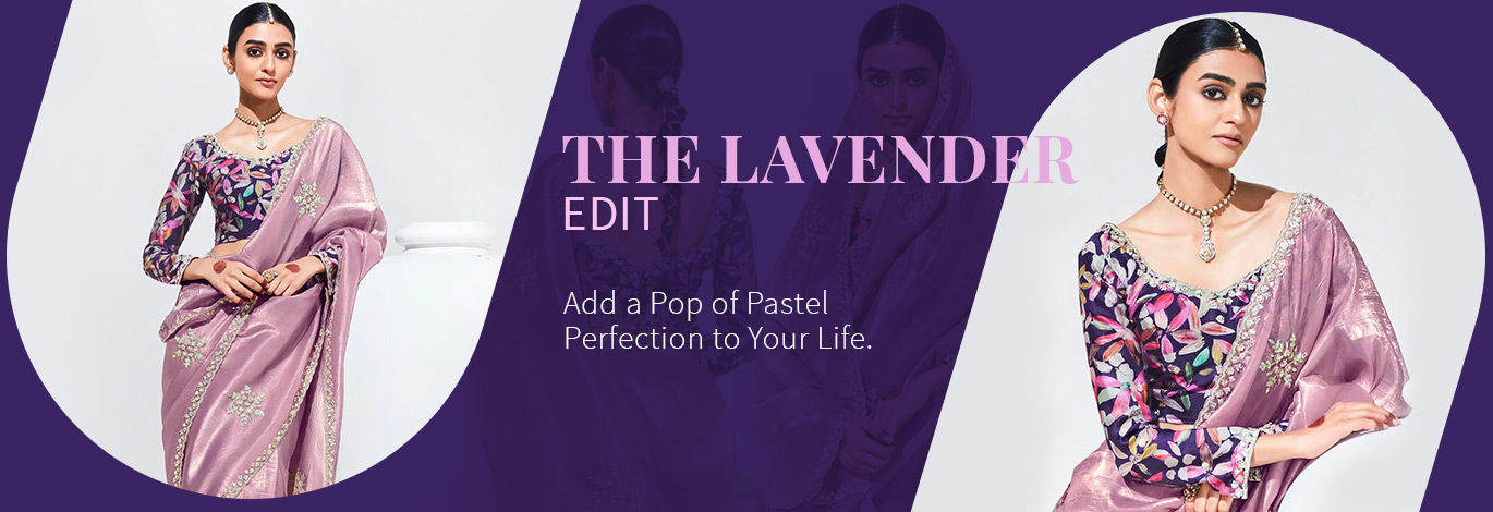 Pre-stitched sarees, Pakistani suits, a-line kurtas, lehengas, etc., in Lavender. Shop!