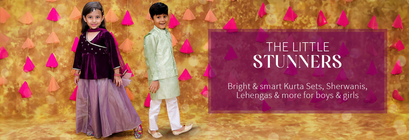 Festive collection of Kurta pyjama sets, sherwanis for boys, salwar sets, top bottom sets & more. Shop!