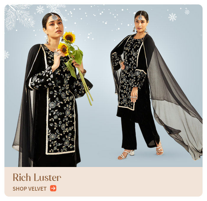 Plush range of ethnic attires in Velvet. Shop!