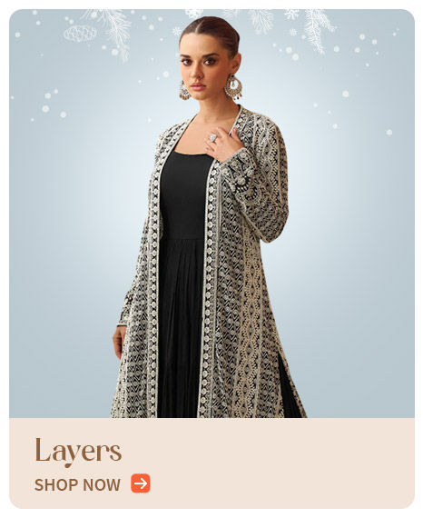 Layered salwar suits, fusion lehengas, kurtas, skirts with kurtas and more. Shop!