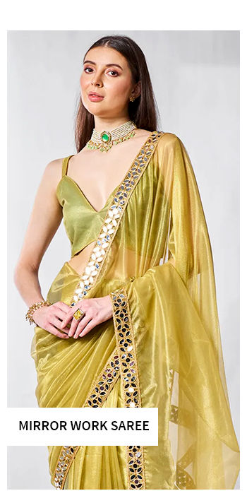 Enchanting collection of Mirror Work Sarees, Salwar Suits & more. Shop!