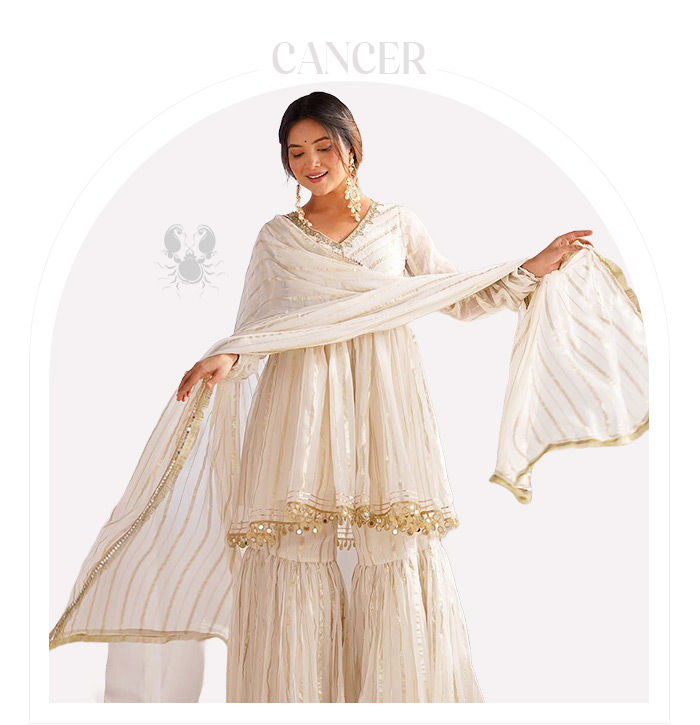 Zodiac Palette 2026: White Indian & Fusion wear for Cancer. Shop! Zodiac Palette 2026: White Indian & Fusion wear for Cancer. Shop!