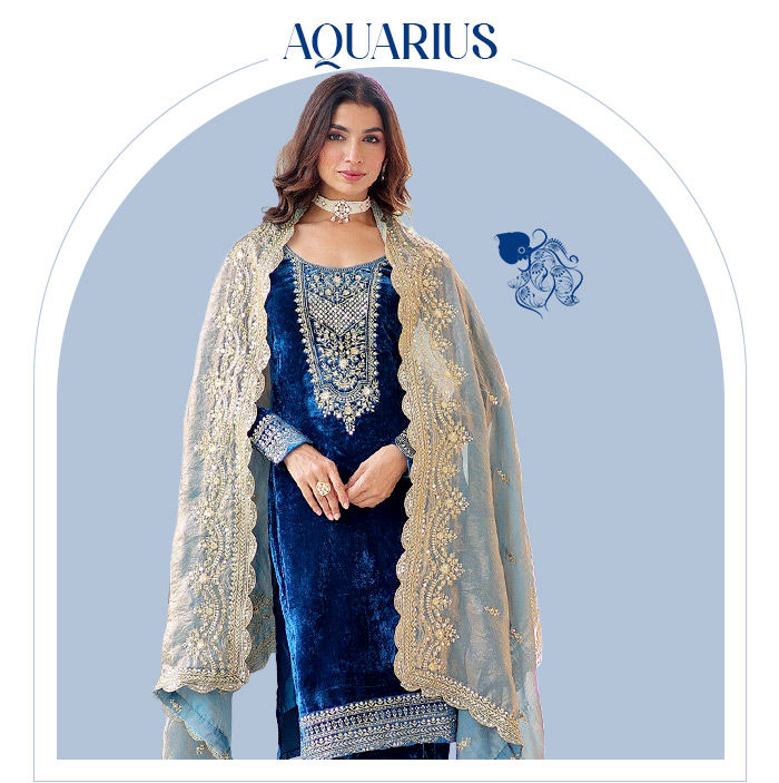 Zodiac Palette 2026: Blue Ethnic & Fusion Wear for Aquarius. Shop!