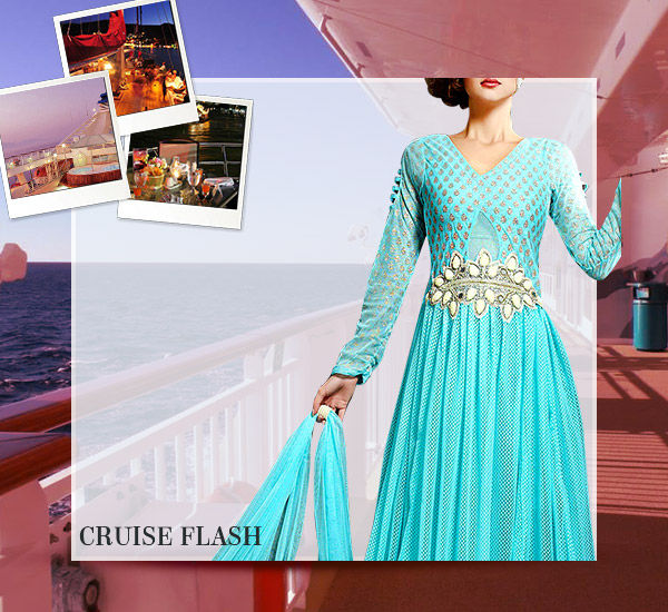 Blue and Green color ensembles in Saree, Salwar & Indowestern for your travel wardrobe on a cruise. Shop now!