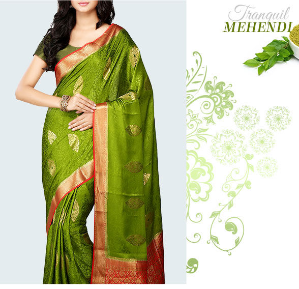 Array of Bangalore Silk & Mysore Silk Sarees in Green. Shop!